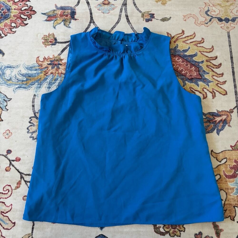 J. Crew Blue Ruffleneck Sleeveless Tank Blouse High Neck Size Medium Lined